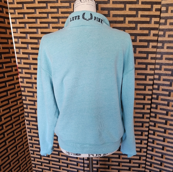 VS PINK Teal Blue Half Zip Semi Cropped Sweatshirt Sz: M - Picture 2 of 4